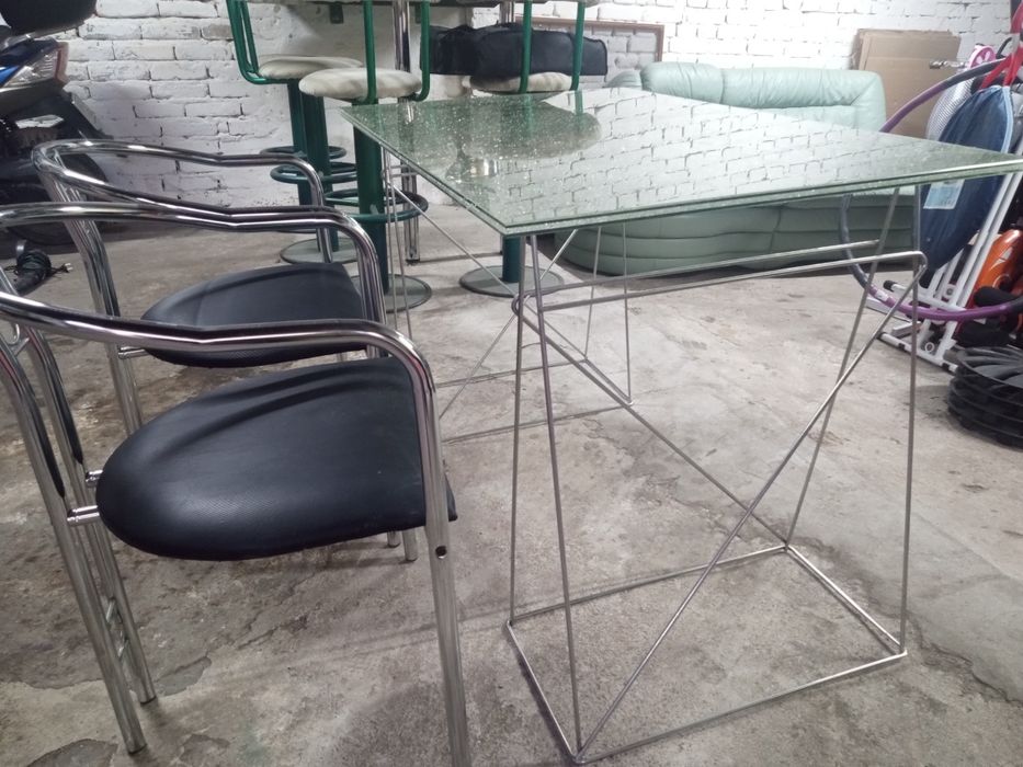 Nowoczesny stół + 2 krzesła blat szklany z efektem popękanego szkła