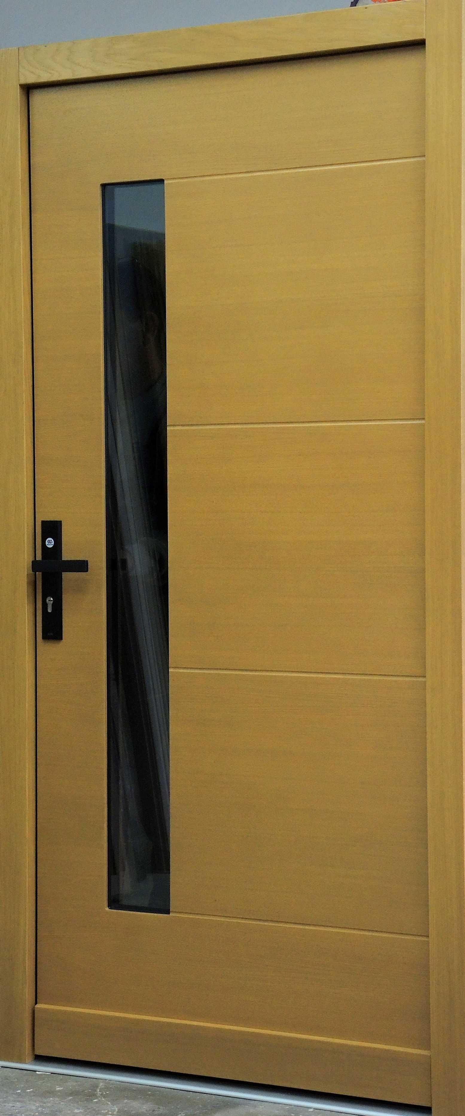 Drzwi Zewnętrzne drewniane dębowe czarna szyba grey winchester GOTOWE