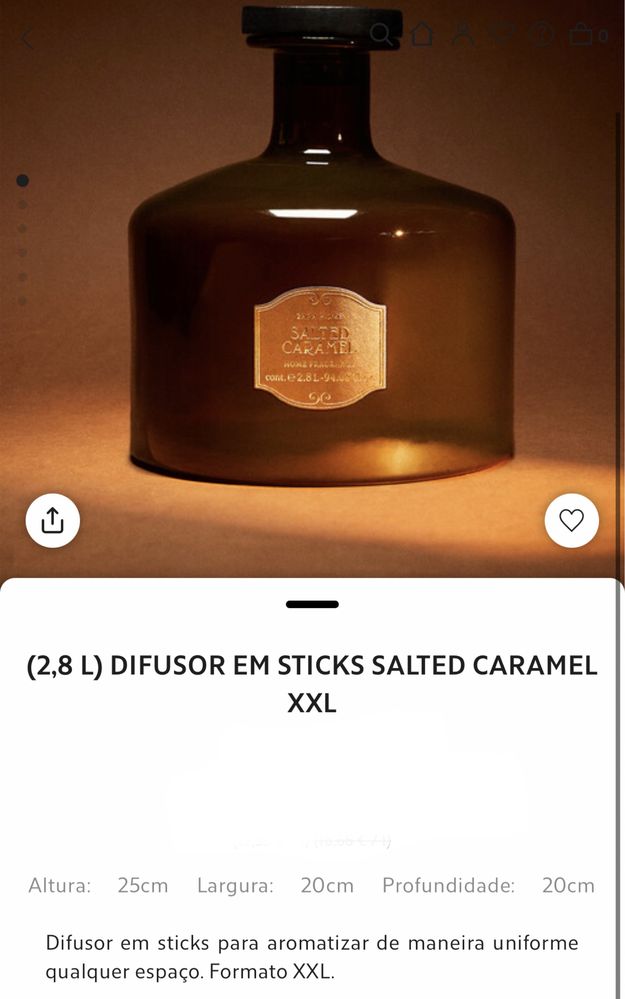 (2,8 L) Difusor Em Sticks SALTED CARAMEL XXL Zara Home NOVO