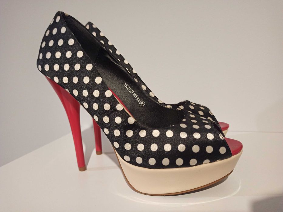 Szpilki kropki obcas damskie 36