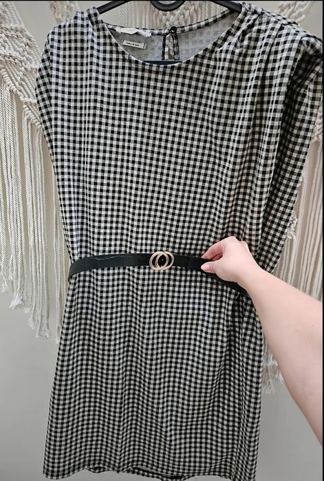 Kamizelka tunika sukienka w kratkę damska jesień biuro praca