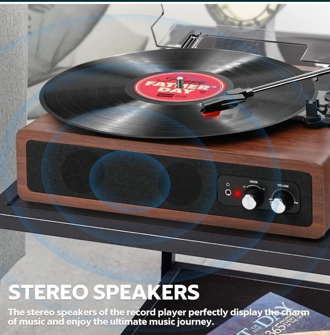 Anesky Gramofon w stylu vintage z Bluetooth, 3 prędkości (33/45/78 obr