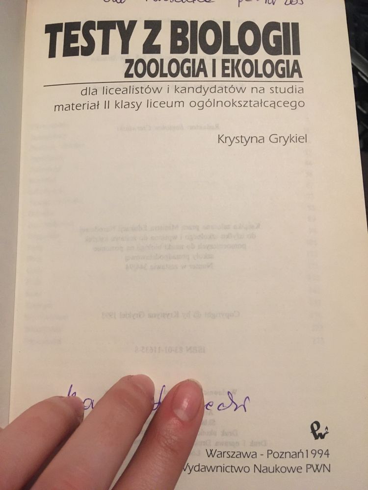 Testy z biologii PWN (zoologia i ekologia oraz fizjologiq i biogeograf