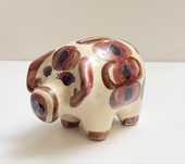 Stara figurka skarbonka świnka ceramiczna fajansowa ręcznie malowana