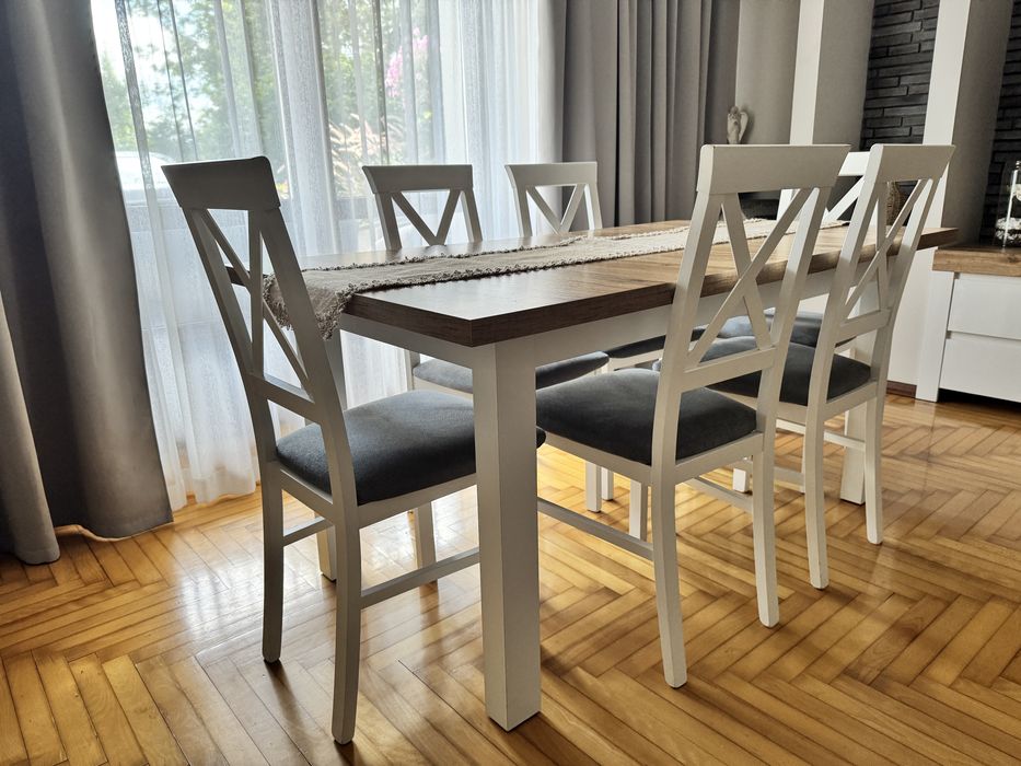 Komplet 8 krzeseł białych z szarym siedziskiem