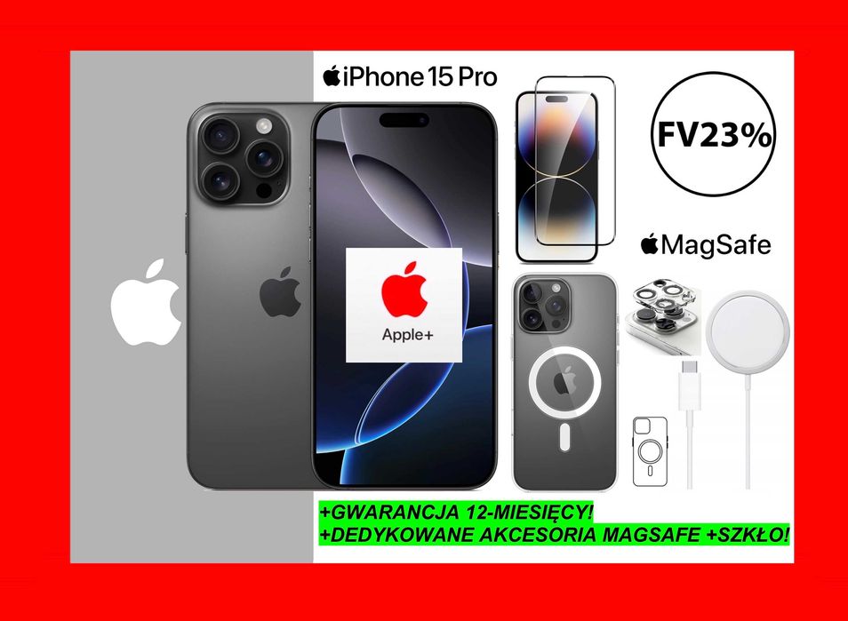 I. NOWY Apple iPhone 15 Pro 256GB Czarny Black +DODATKI GW-12ms! FV23%