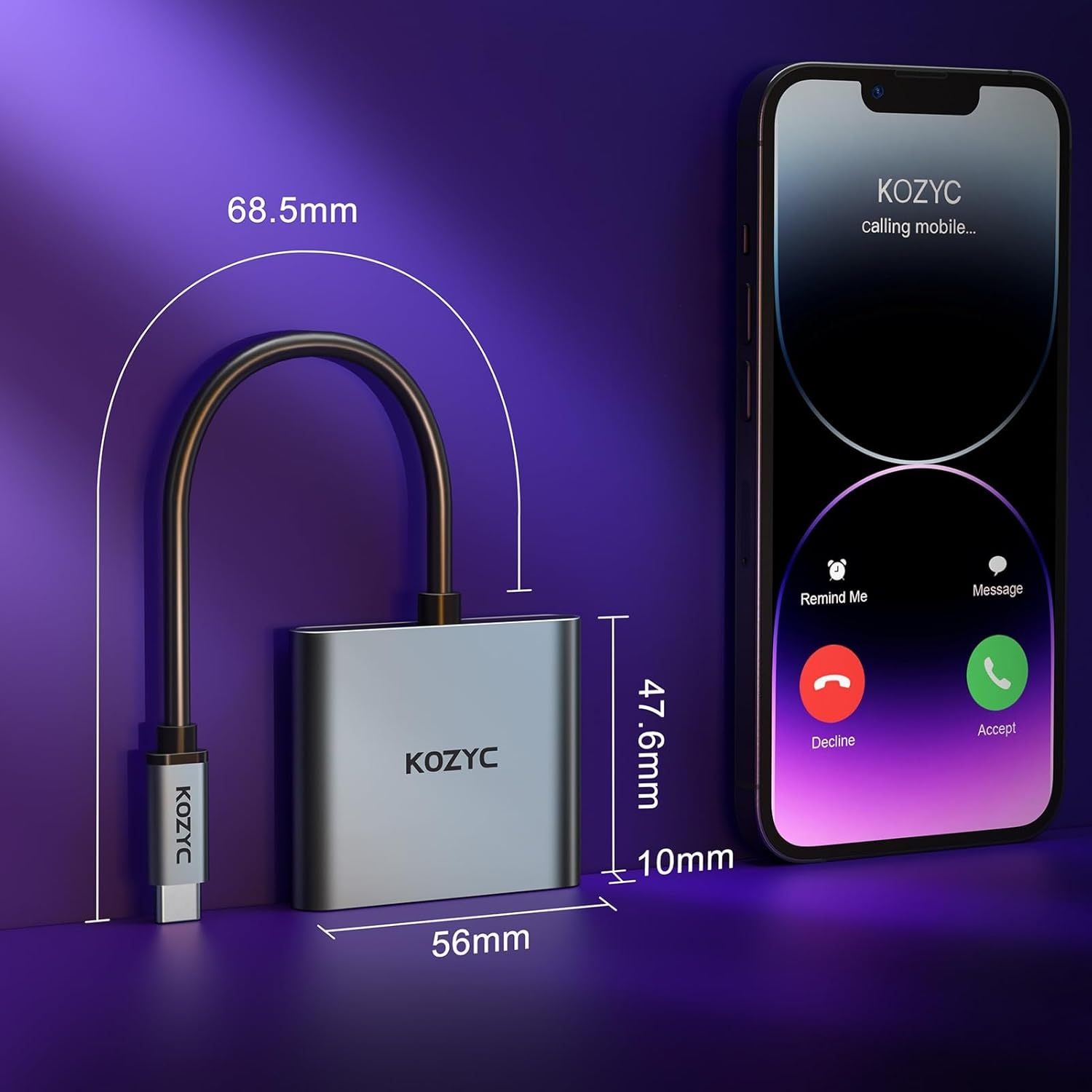 Адаптер USB C на два HDMI 4Kа60hz, розгалужувач типу C на HDMI для ро