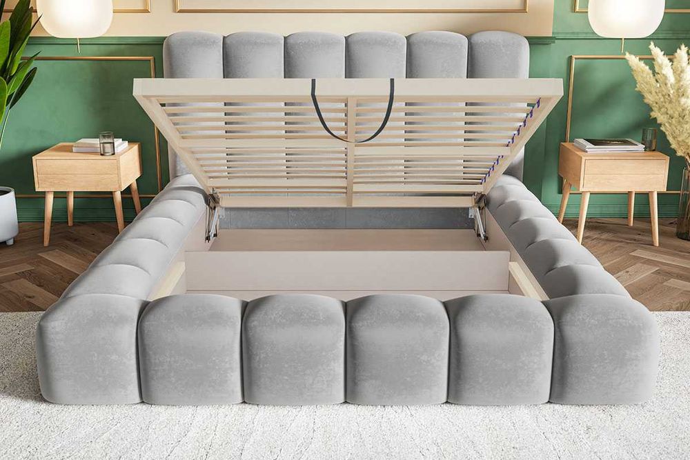 Łóżko tapicerowane bukla bed CRUDO 140x200 160x200 180x200 pojemnik