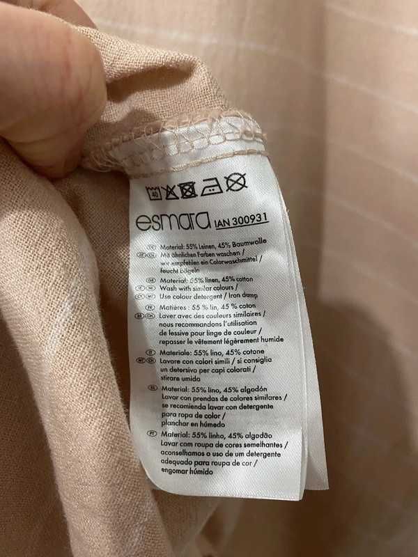 Brzoskwiniowa długa koszulowa sukienka w paski 55% len Esmara XXL/XL