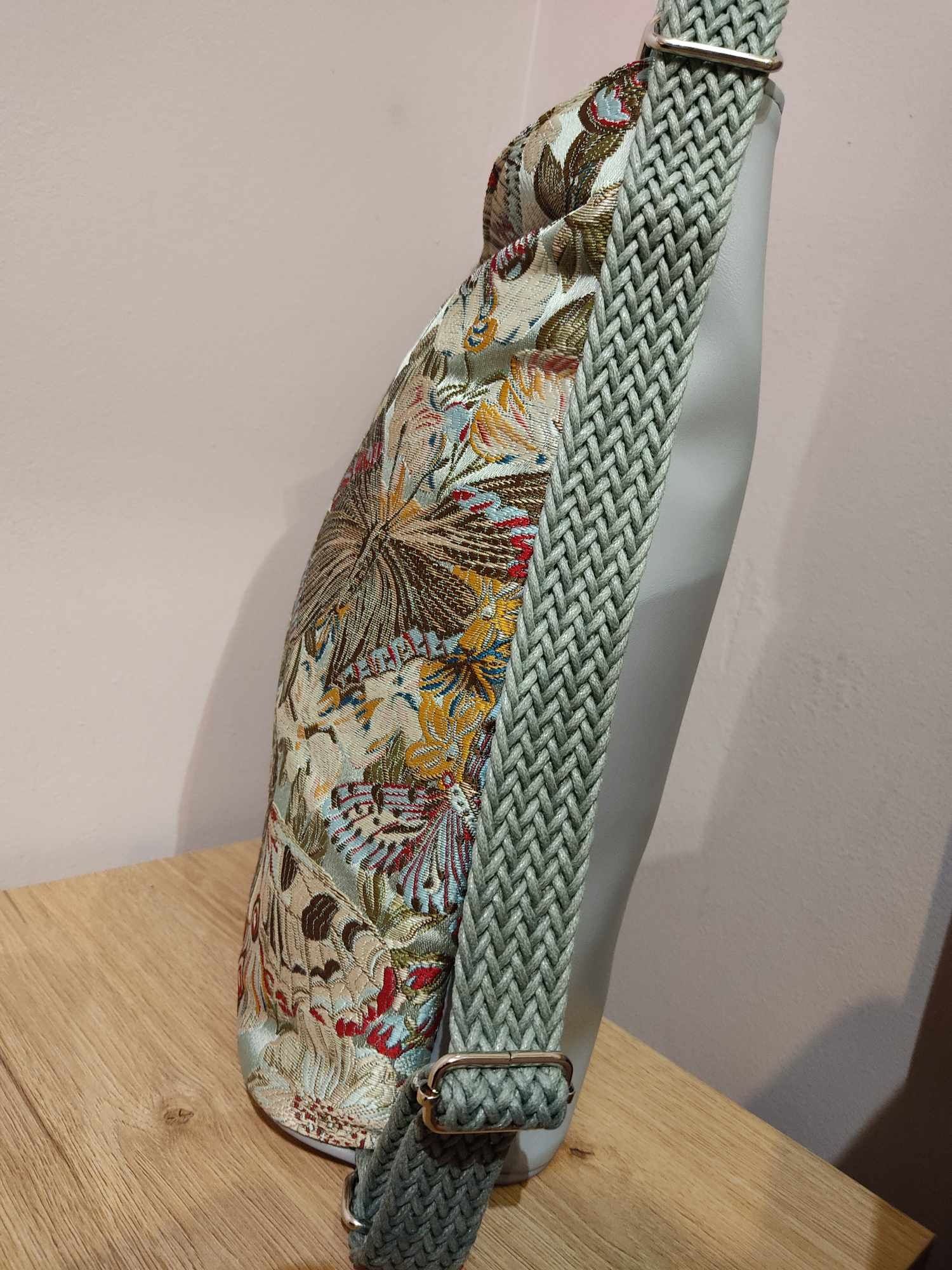 Torebko-plecak ekoskóra popielata motyle handmade