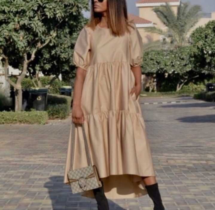 Zara dluga maxi asymetryczna sukienka camel popelina HIT M