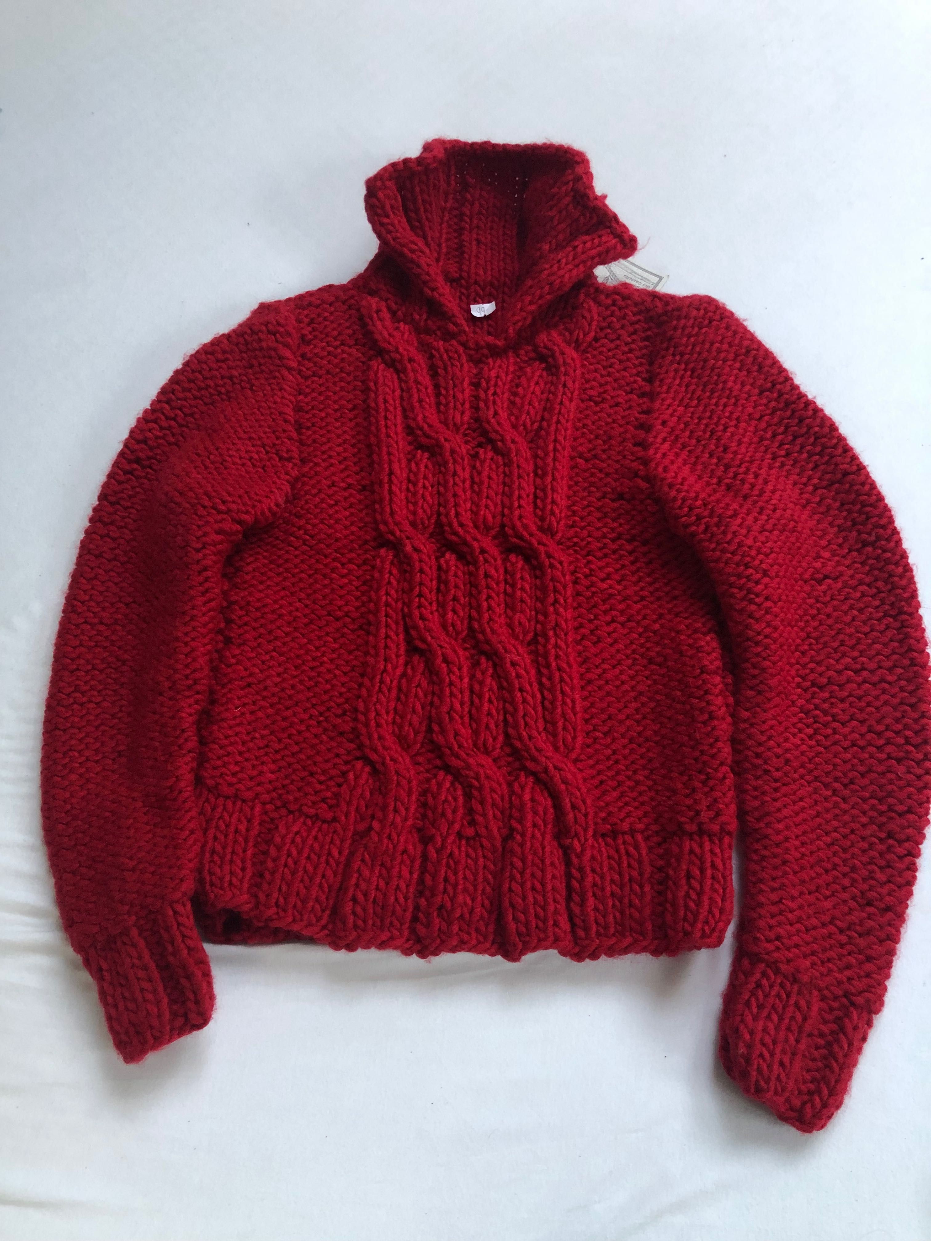 Nowy czerwony wełniany sweter gruby splot włoski