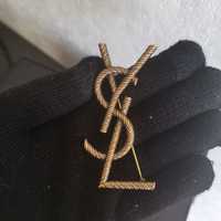 Logowana Broszka ysl Yves Saint Laurent stare złoto splot 7cm