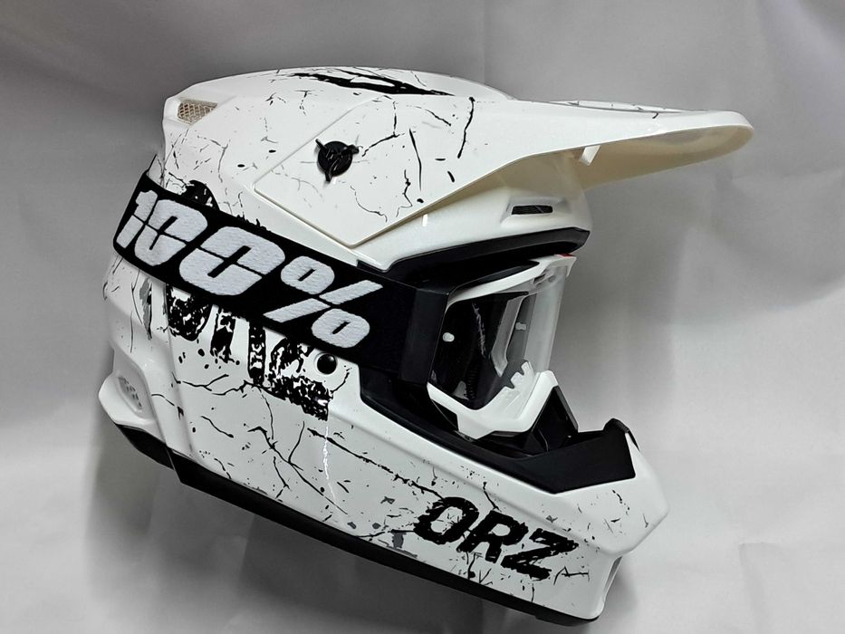 Мото шлем Full face Эндуро пит байк Winter white gloss c очками