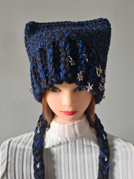 Nowa czapka z kocimi uszami i oryginalnymi ogonami. Hand made