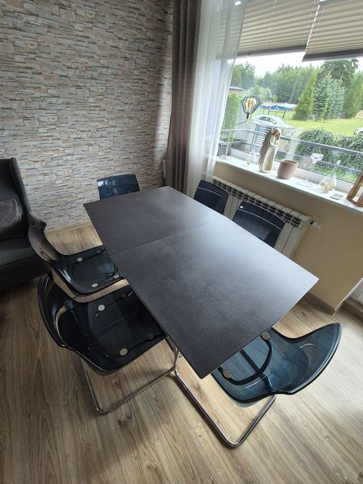 Stół szklany rozkładany 160(210)/95 + 6 krzeseł