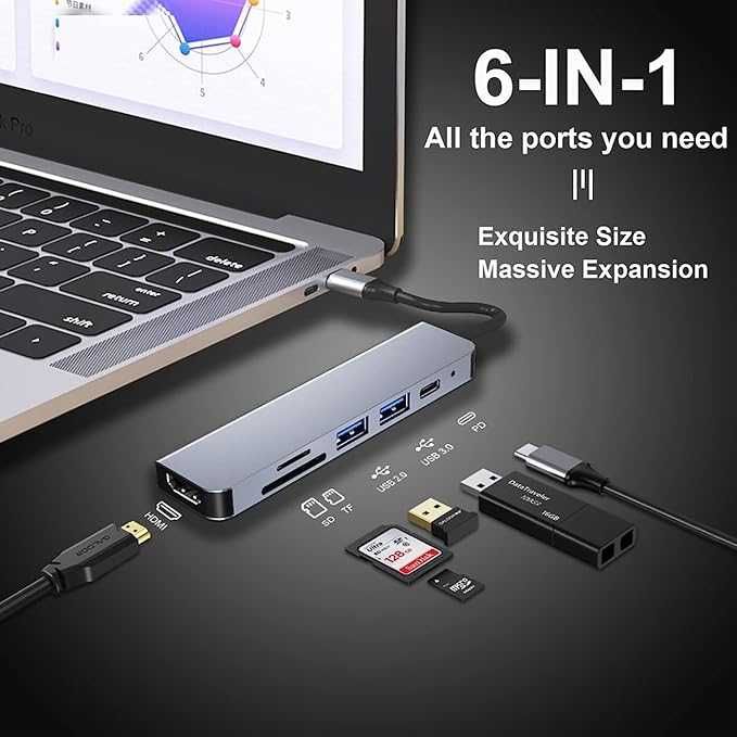 adapter Hub USB C Multiport 6w1