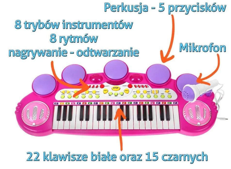 Keyboard dla dzieci MP3 USB mikrofon zasilanie z powerbanku