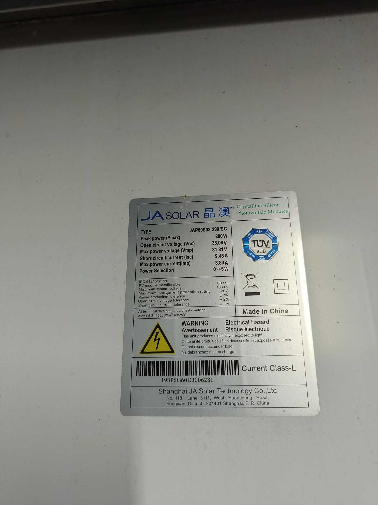 Panel solarny 275W / 280W używany Ja Solar