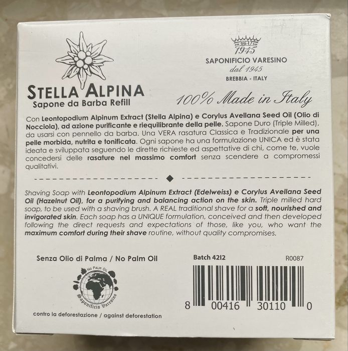 Saponificio Varesino Stella Alpina włoskie mydło do golenia