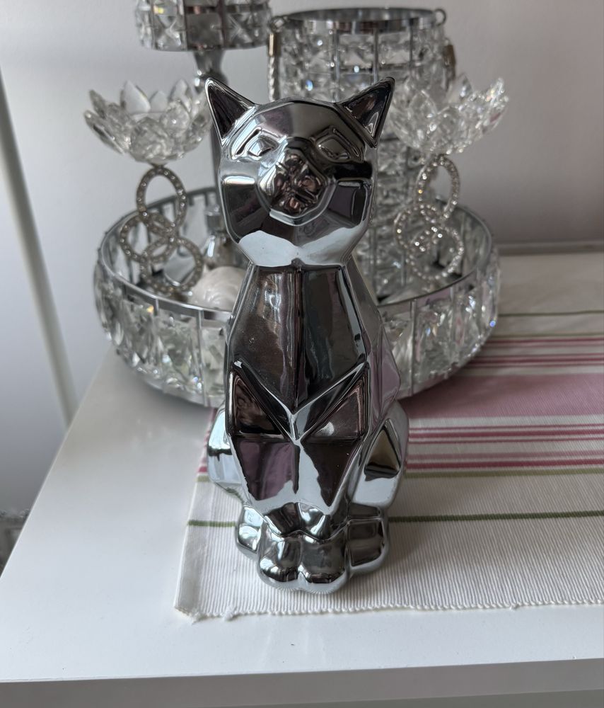 Figurka kot home&you srebrna