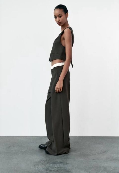 класичні сірі палаццо Zara S з поясом в білизняному стилі