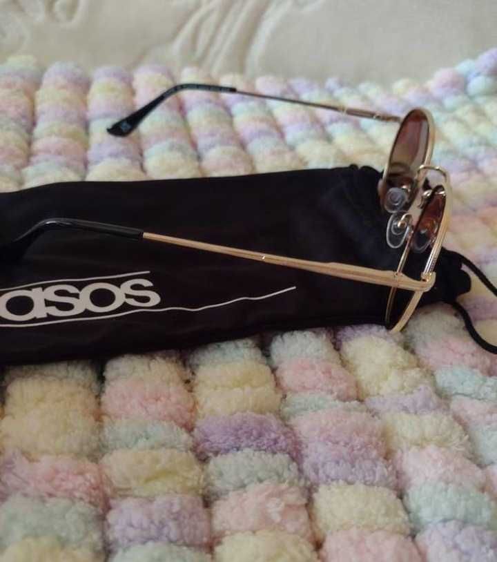 ASOS/Ekskluzywne, złote okulary przeciwsłoneczne z Londynu, NOWE