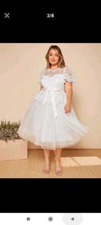 Sukienka biała koronkowa tiulowa midi okolicznościowa nowa piękna