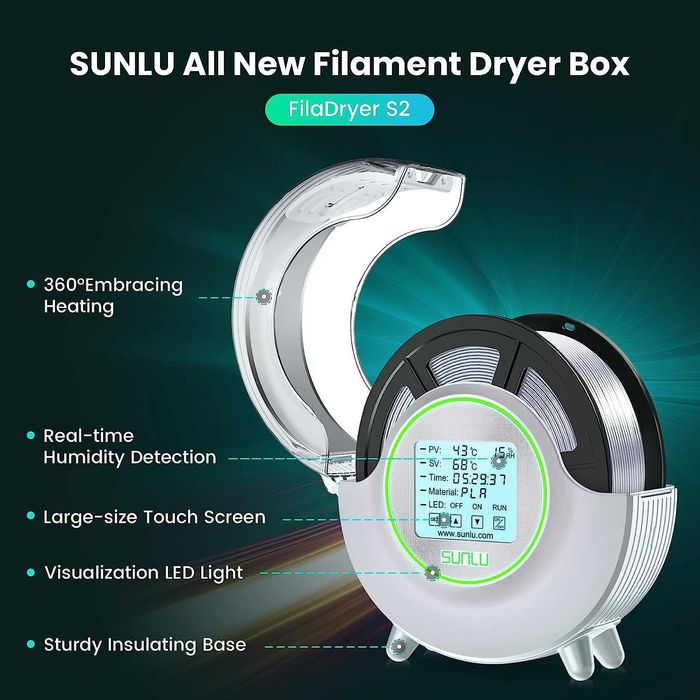 Сушилка для нити Sunlu FilaDryer S2, сушка для PLA, ABS, PETG 65 C