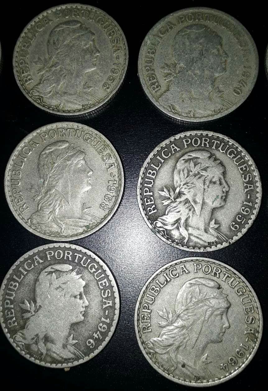 Moedas de 1 escudo de 1928, 29, 40, 46, 51, 57, 58, 59, 62, 64, 65, 68