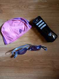 Комплект девичий Adidas для плавания: шапочка, очки, чехол