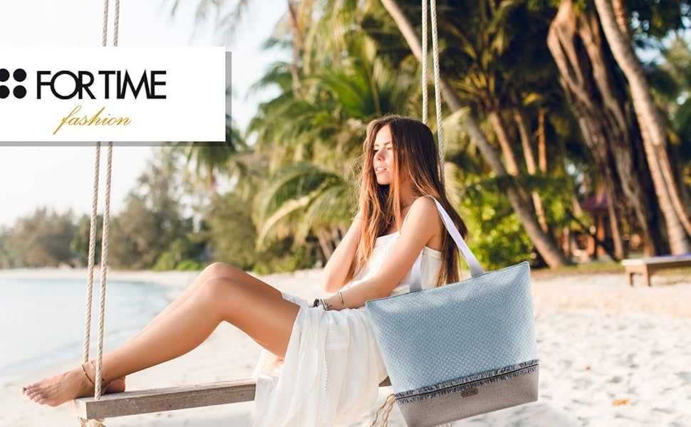 DE8 Duża Torba Plażowa Zakupowa Shopper Na Ramię FOR TIME