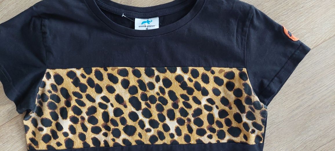 Animal Planet r.M czarny T-shirt + gepard, cheetah, cętki
