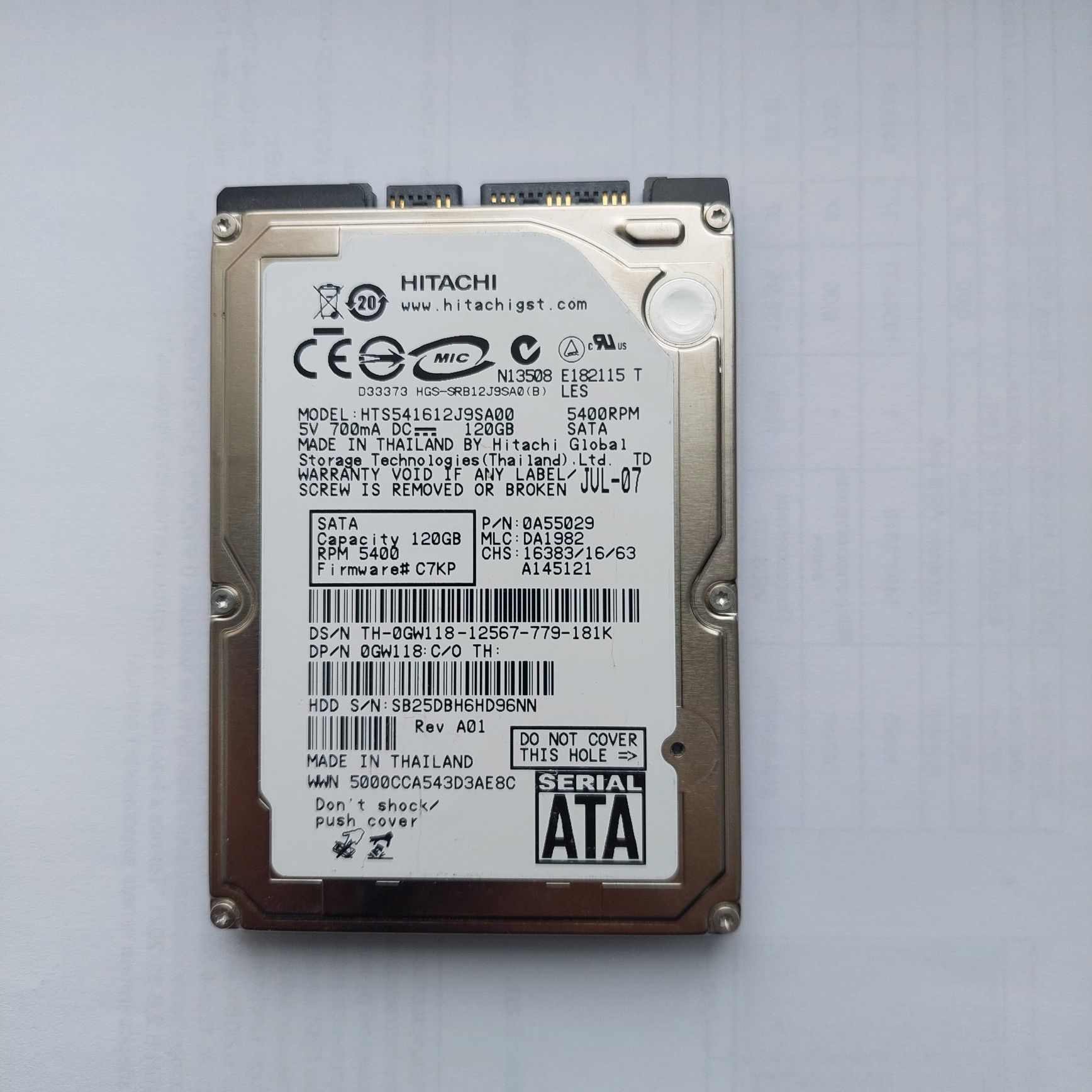 Жосткий диск HDD SATA робочий 120 GB. 2.5"