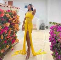 Прозрачное желтое длинное платье для фотоссесии,праздничное платье