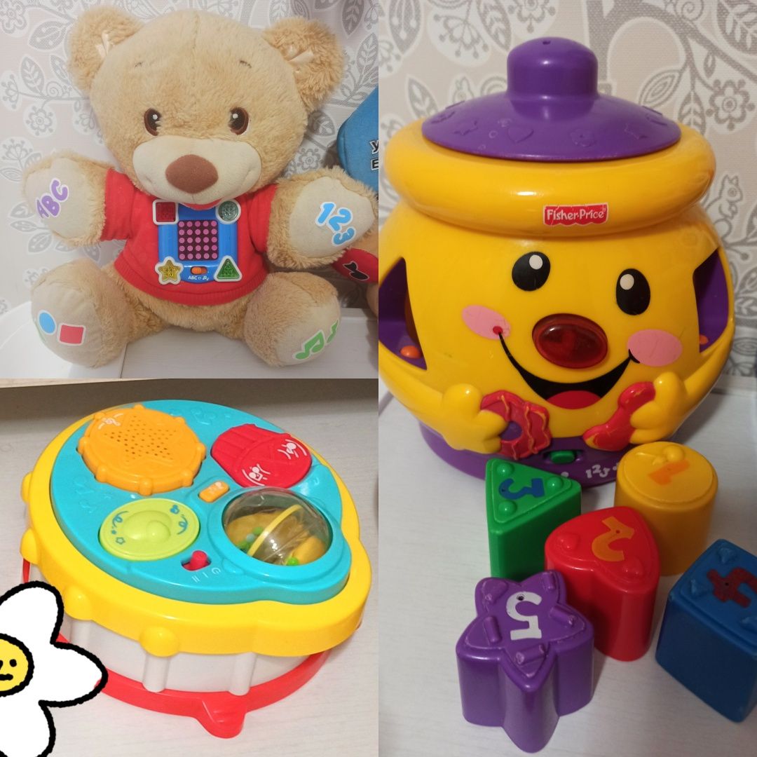Музыкальный барабан, интерактивный мишка, горшочек Fisher price