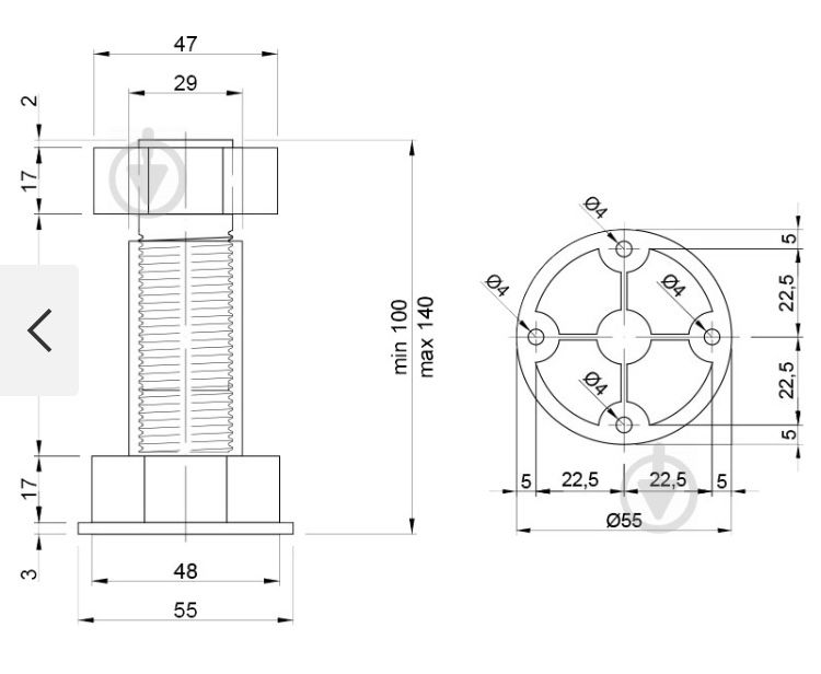 Ніжка меблева 100 мм