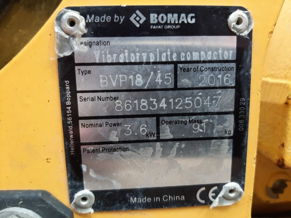 Zagęszczarka BOMAG BVP 18/45 płyta 100kg silnik HONDA GX160