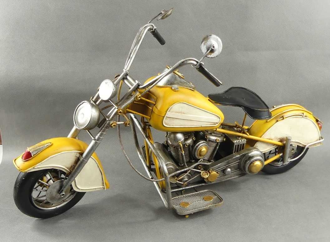 MEGA Metalowy żółty MOTOR retro pojazd 58 cm motocykl