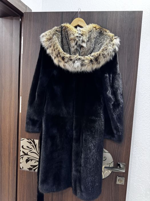 Норковая шуба с капюшоном из рыси XS-S
