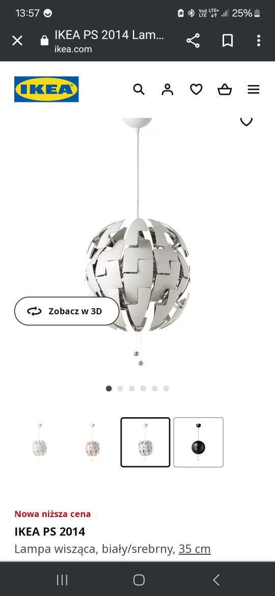 Lampa wisząca IKEA PS2014 biały/srebrny 35cm