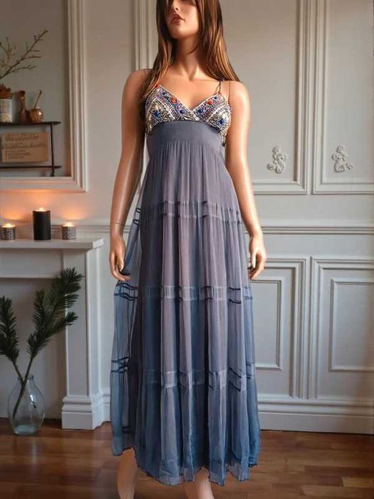 Sukienka jedwabna TFNC London maxi boho etniczne zdobienia