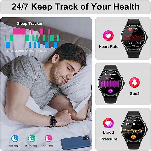 Smartwatch, Zegarek Męski, Damski, Ekg/Hrv/Sen, Krwi/Spo2/Tętna Z Blue
