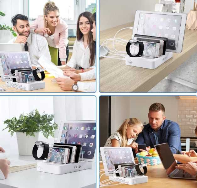 PRITEK Stacja ładująca 8szt krótkie kable do ładowania 60W 6portów USB