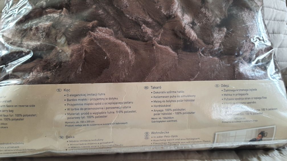 miękki duży koc imitacja futra podbity polarem