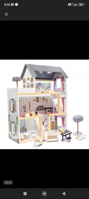 Domek dla lalek drewniany z LED jak nowy