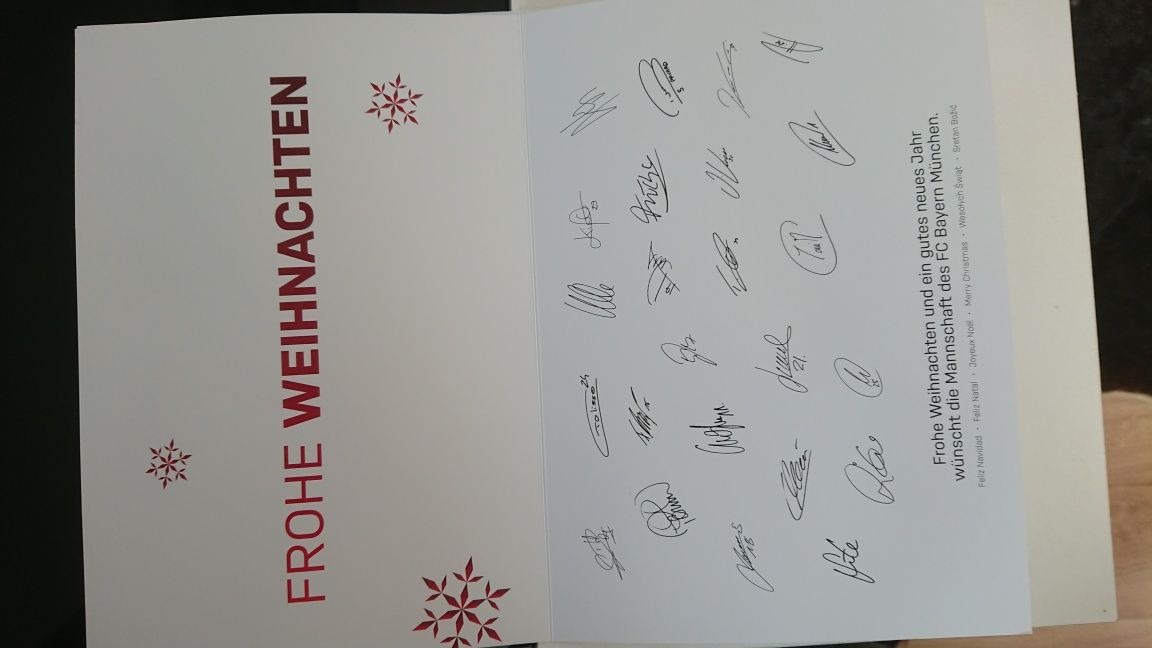 Karta świąteczna 15X20 cm FC Bayern München z podpisami piłkarzy