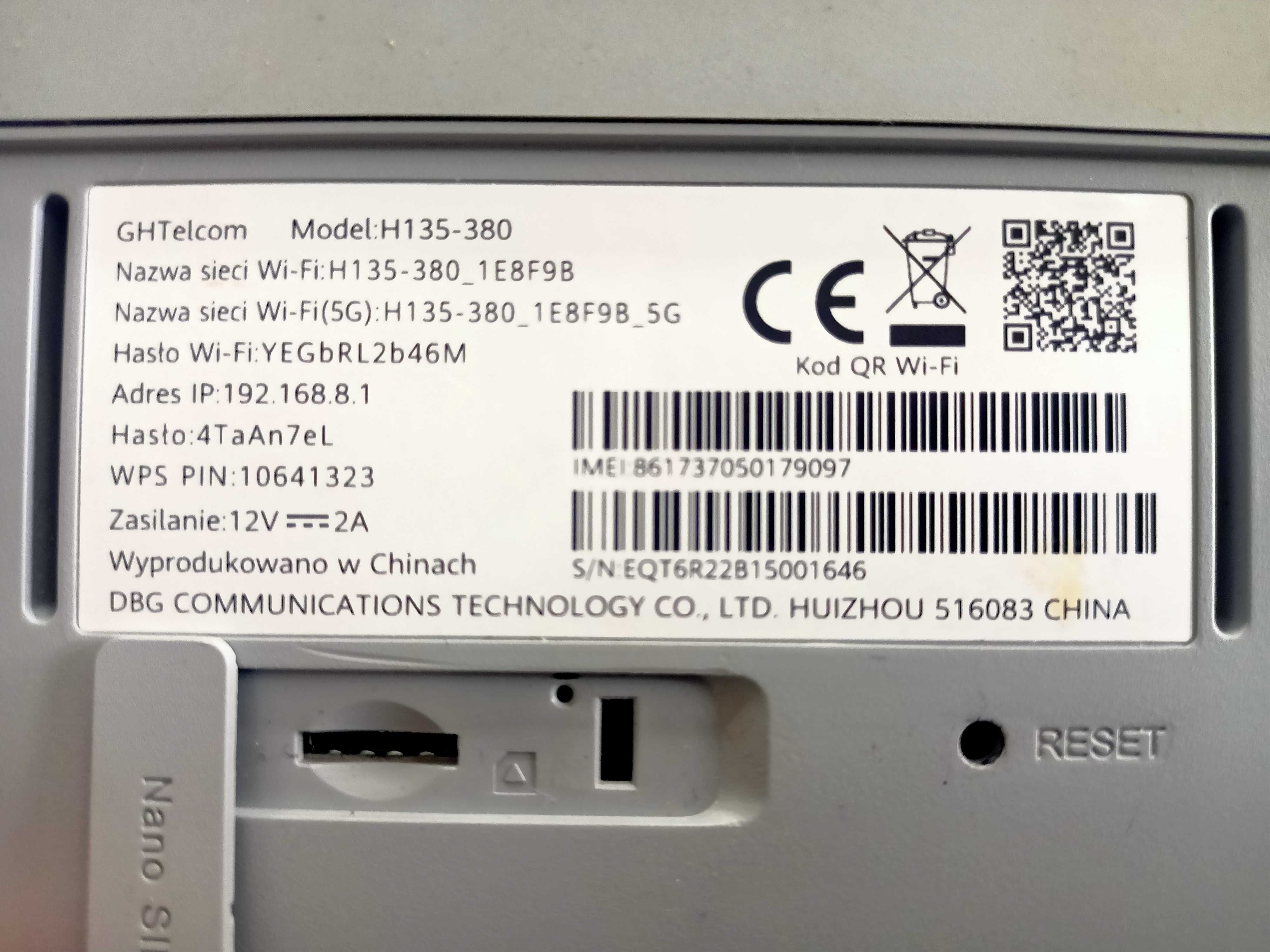 Router bezprzewodowy 5G na karte SIM Huawei  GH Telcom H-135-380