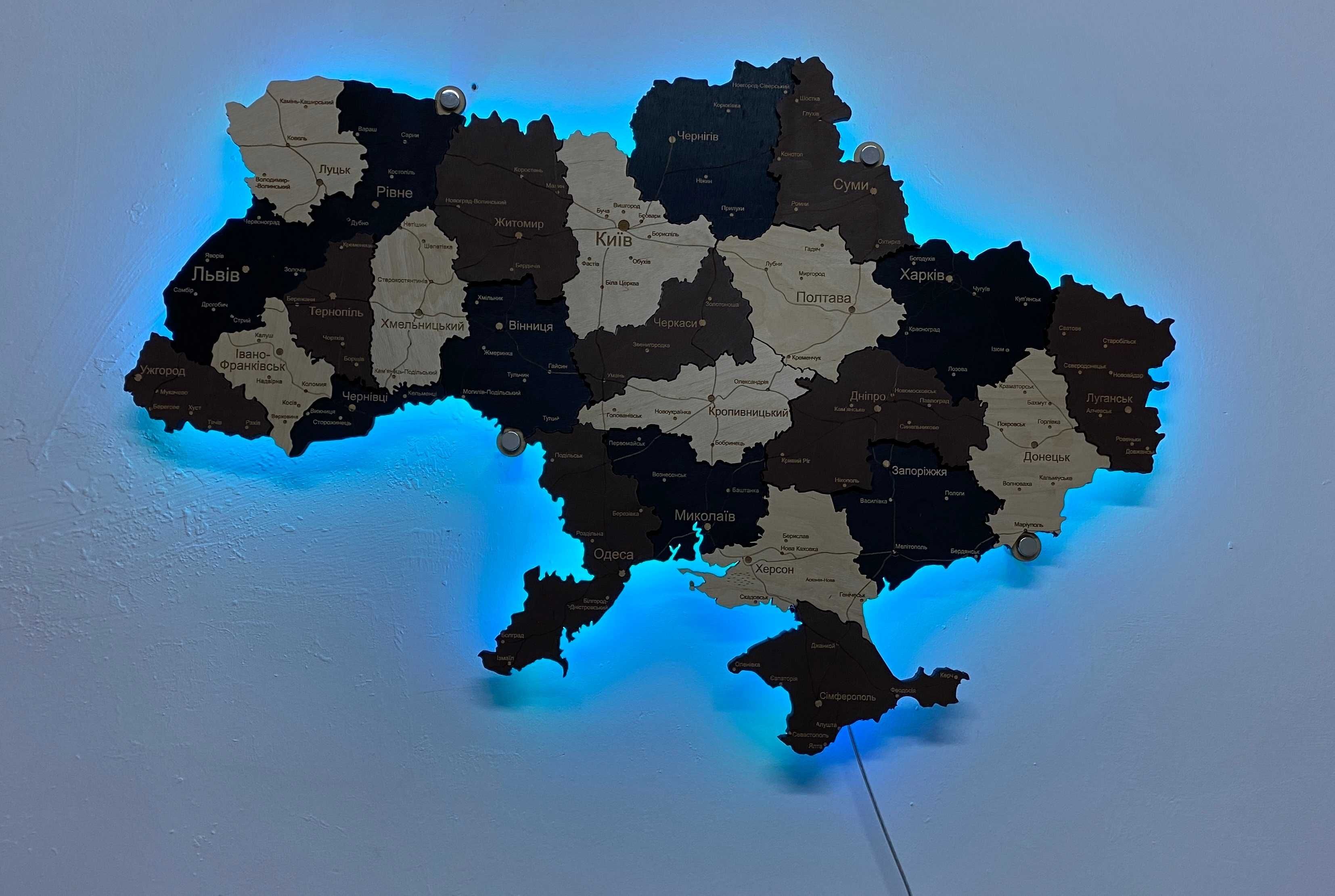 Деревянная карта Украины - Дерев'яна мапа України з підсвічуванням 3D