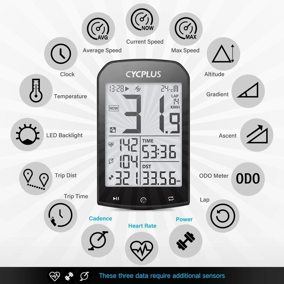 GPS Komputer rowerowy CYCPLUS M1 + czujniki prędkości i kadencji